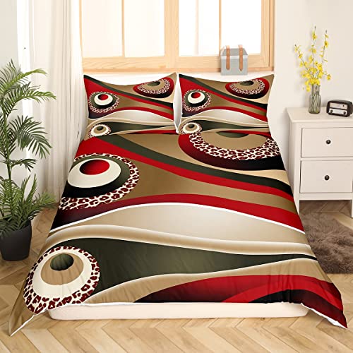 Housse de couette King Size imprimé géométrique rouge et marron