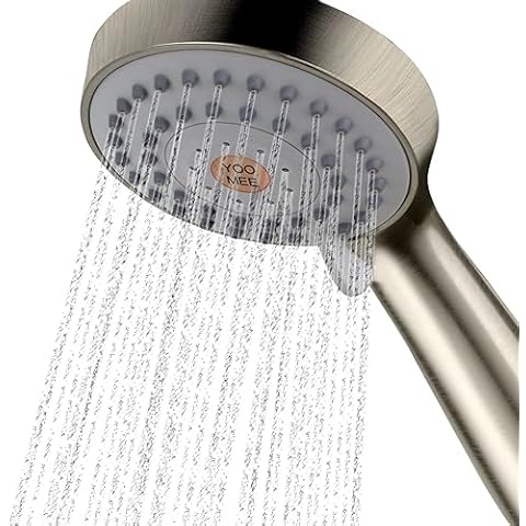 YOO.MEE High Pressure Handheld Shower Head with Powerful Shower Spray against Low Pressure Water Supply Pipeline, Multi-functions, w/ 79'' Hose, Bracket, Brushed Nickel Finish Cover