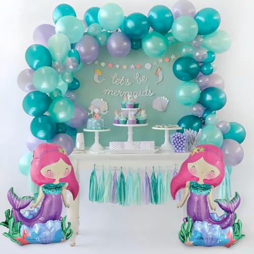 Self-Standing Mermaid Balloons – 2 Pack Little Mermaid Birthday Decorations for Girls Under the Sea & Ocean Theme Party Supplies 26 Inch by CON GRADS - Used condition - Image 4