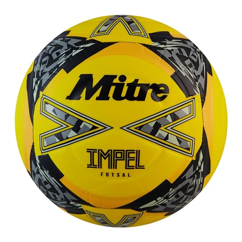 Mitre Impel Balón de fútbol Sala, Rebote bajo, Talla 4, Amarillo flúor/Negro/Gris