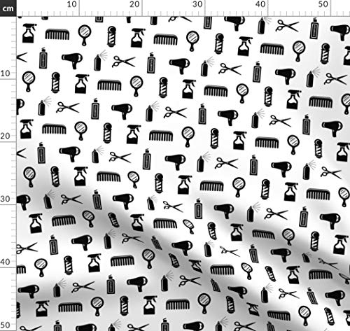 Salon, Barbier, Haar, Schere, Kamm, Schwarz Und Weiß Stoffe - Individuell Bedruckt von Spoonflower - Design von Cloudycapevintage Gedruckt auf Bio