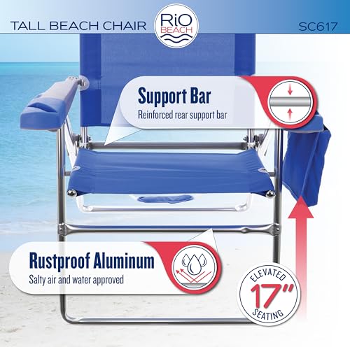 Rio Beach 2-Pack 17" Extended Height 4-Position Folding Beach Chair, Blue/White by Rio Brands - Image 6