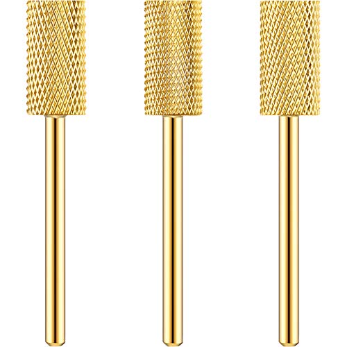 3 Pieces Nail Drill Bits Flat Top Large Barrel Carbide Bit Acrylic Nail File Drill Bit Cuticle Drill Bits Cuticle Cleaner Bit Nail Art Tools for Manicure Pedicure Home Salon Use (F, XF, 2XF, Gold)