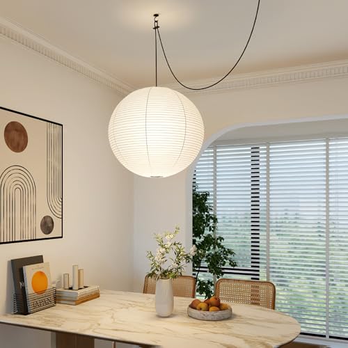 Image of White Round Paper Lantern, 19.68 inch Large Hanging Paper Lamp Shade, 1 Pack | Chinese /Japanese Paper Lanterns Pendant Light, Handmade, for Party Decoration, Wedding, Home Decor Ceiling Lampshade