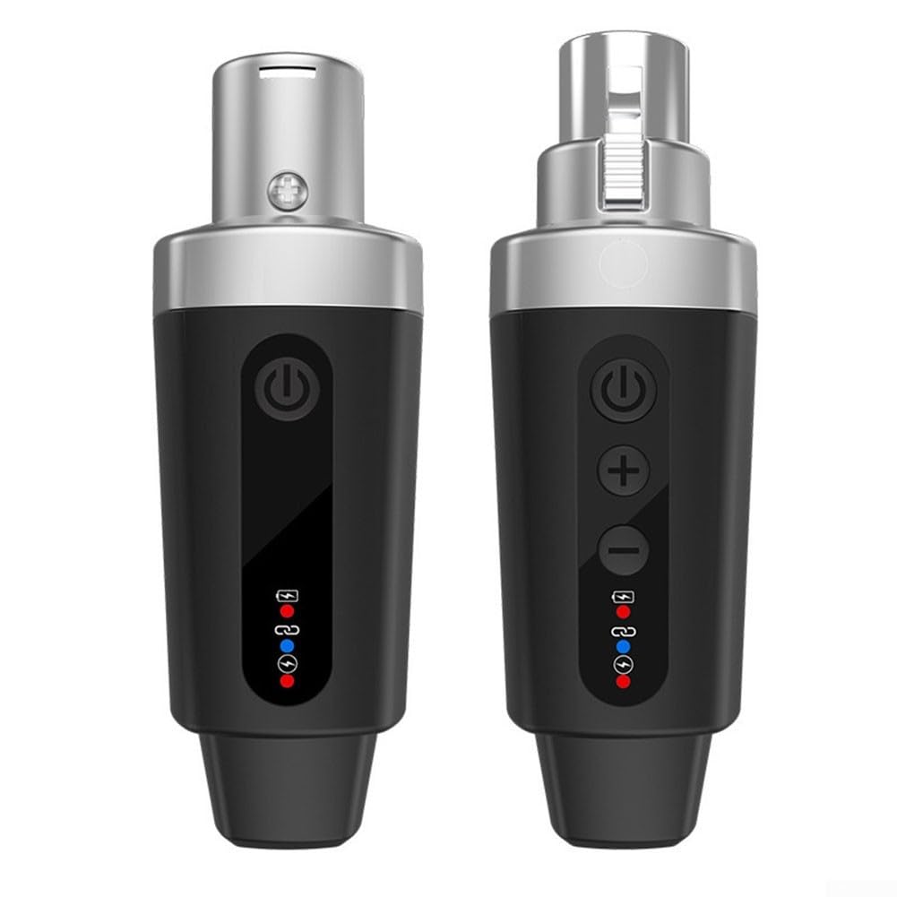 Convertitore microfono wireless, trasmettitore XLR ricevitore set sistema audio digitale, portata 50 m, ricaricabile tramite USB, per microfoni dinamici e prestazioni da palcoscenico (1 in 1)