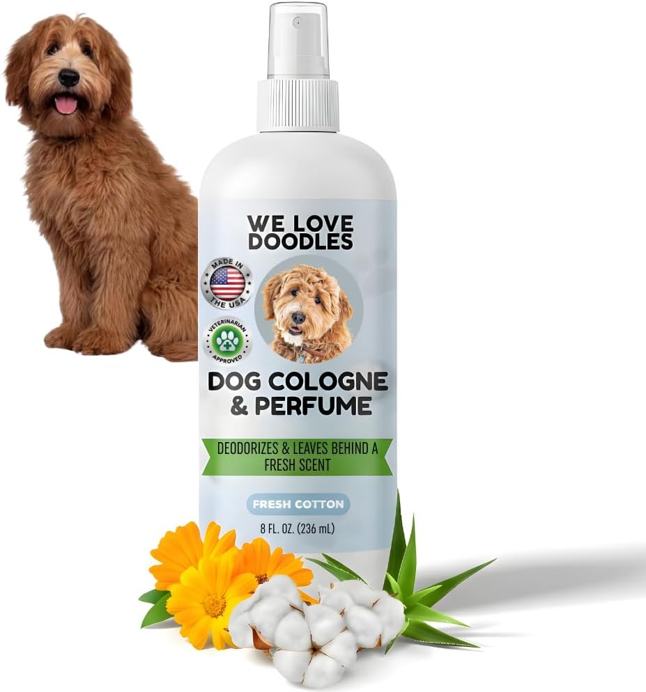 We Love Doodles Fresh Cotton Dog Cologne Spray - Long-Lasting Organic Deodorizer for Smelly Dogs & Puppies, Made in USA