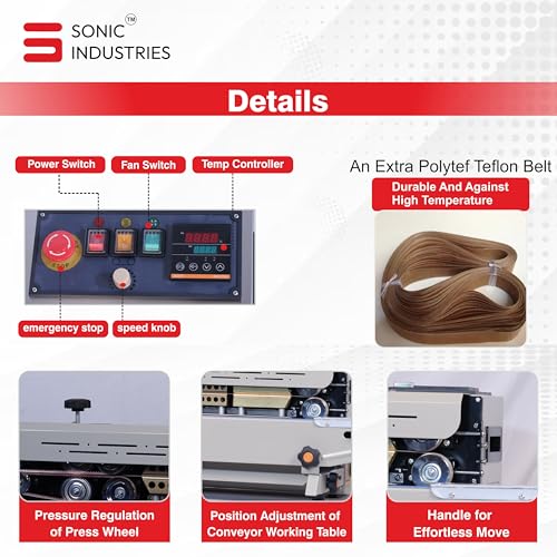 Image of Sonic Industries FR900 Band Sealer Machine for Food Packaging | Heavy Duty Pouch Sealing Machine | Continuous Band Sealer for Plastic, Foil & Laminated Bags | Adjustable Temperature & Speed