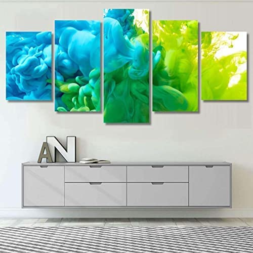 Paintings Printed On Canvas - 5 Pieces Canvas Paintings - Decorative Wall Art Murals - 5 Pieces Paintings Green Paint Splash With Frame 100 X 50 Cm For Living Room Office Bedroom Hotel Restaurant Pho