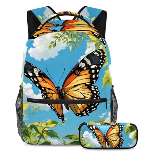 Sac à dos et trousse papillon pour fille et garçon multicolore