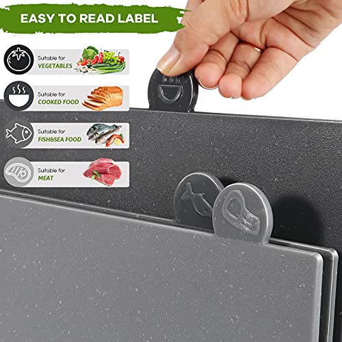 Index Cutting Board Set With Holder,Plastic Chopping Board Set Of 4 With Draining Rack,Food Icon,Cutting Boards Dishwasher Safe,Bpa Free,Easy To Storage For Kitchen,Send 1 Scissors(12.6" X 8.6") #TOP2