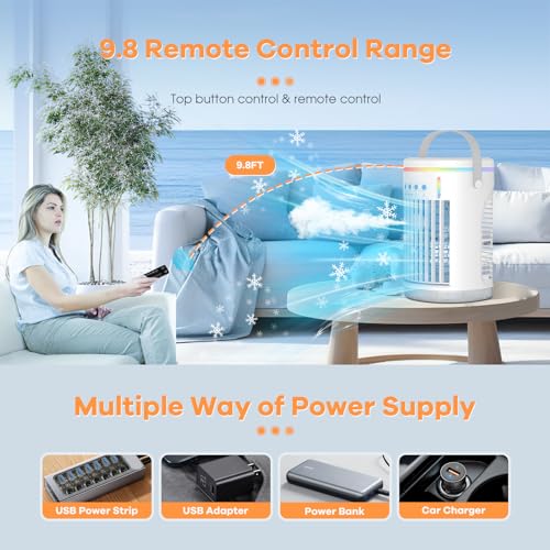 Portable Air Conditioners, 1400ML Mini Air Conditioner Evaporative Personal Cooler Humidifier with Remote, 3 Speeds Mini AC Desktop Cooling Fan for Home Office Bedroom - Image 5