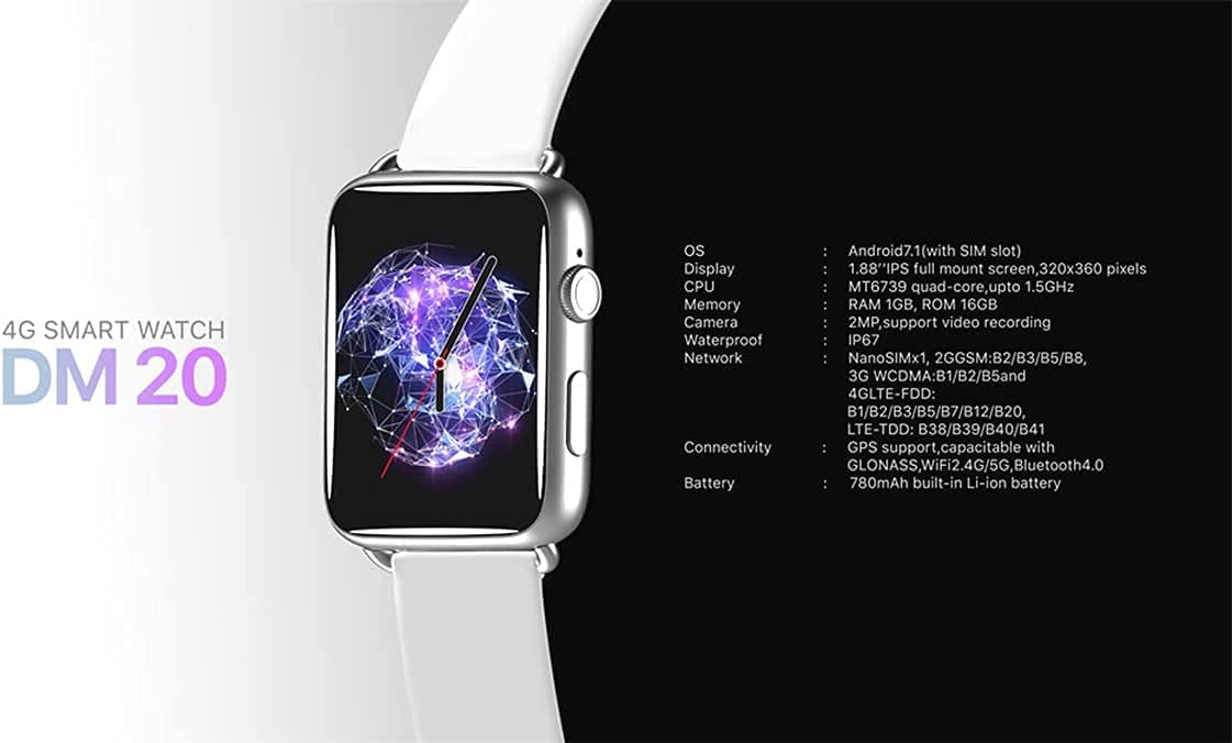 ZUMAHA Reloj inteligente con pantalla IPS de 1.88 pulgadas, ranura para tarjeta nano SIM integrada, sensor de frecuencia cardíaca, podómetro, reloj deportivo