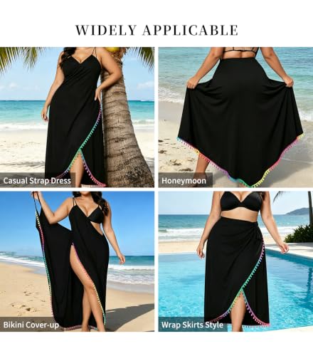 ZIRHYSTA Plus Size Swimsuit Cover Up for Women Sarong Wrap Beach Black,0XL — view 2