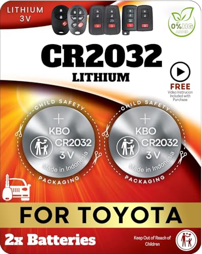 Key Fob Battery CR2032 for Toyota (2 Pack) - Replacement for Toyota C-HR 4Runner RAV4 Prius Prime Highlander Corolla Camry Avalon Remote Key Battery (HYQ14FBE HYQ14FBC) - Check Fitment Guide