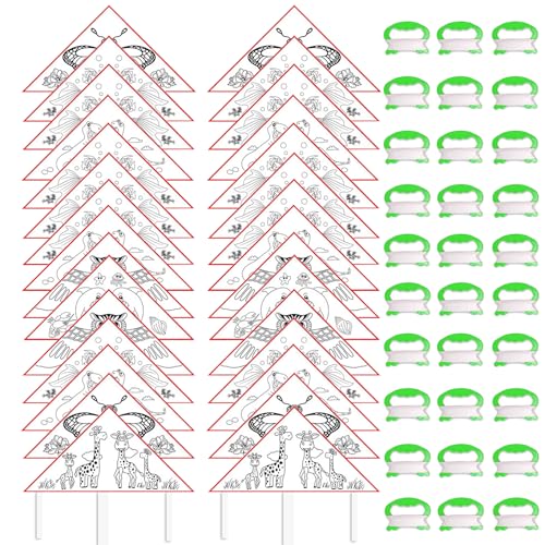 10 Pack DIY Coloring Kites for Kids Ages 4-8 with Swivel Stakes - Creative Art & Outdoor Fun, Painting & Decorating Kite Party Pack, Easy-Fly Design...