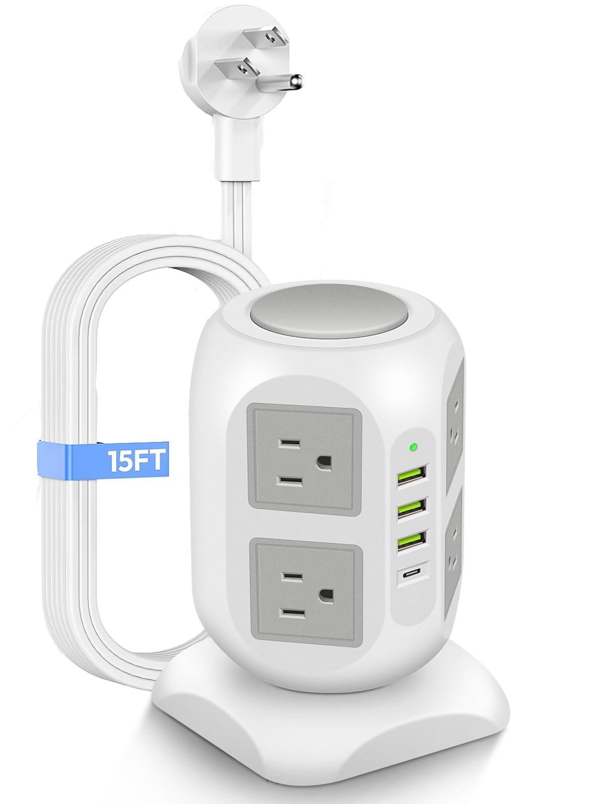 Power Strip Desk Organizer - Plug and Outlet Extension (8 AC Outlets 4 USB Ports) - 20W Fast USB C Charging Station for Electronic Accessories - 15FT Long Flat Cord Power Strip with Surge Protection