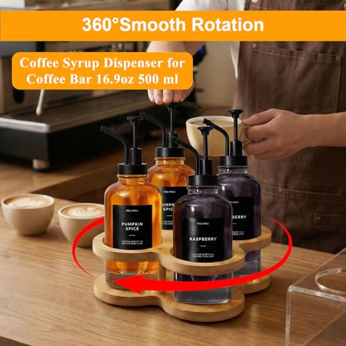 Wiojtry Rotating Coffee Syrup Organizer Rack, 4 Bottles Syrup Bottle Holder for Coffee Syrup Dispenser 16.9oz, Bamboo Coffee Syrup Rack for Coffee Bar Station Countertop, Coffee Bar Accessories by Wiojtry - Used condition - Image 9