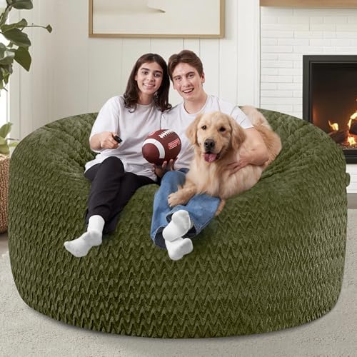 Image of 5FT Bean Bag Chair,Giant Bean Bag Chairs for Adults,Big Bean Bags with Memory Foam Filled, Large Beanbag Chairs with Chevron Plush Cover-Green