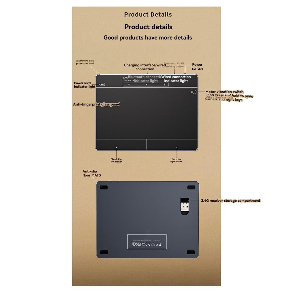 Panel Táctil con Cable e Inalámbrico para PC y Portátiles. Trackpad Recargable con Bluetooth y USB para 10/11.