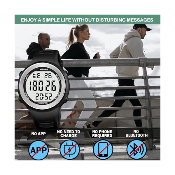 Mens Pedometer Watch for Walking Step Counter Watch No Charging, No App Connection, with EL Backlight. Simple, Practical Choice for Mobile-Free Fitness Enthusiasts TIMEURE-2308 - Image 3