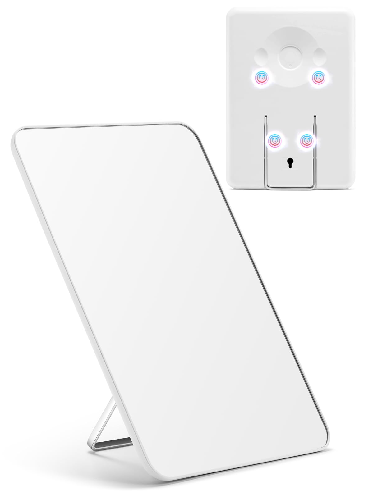 Photo 1 of OMIRO Magnetic Locker Mirror, 10 x 7 inches Desk Makeup Mirror with Adjustable Stand and Hanging Hole for Shaving and Traveling, Strong Magnets for Secure Attachment,White