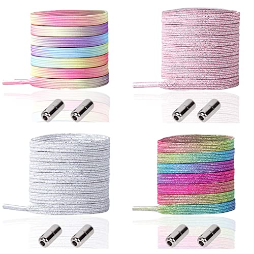 Cordones Elásticos Sin Nudo Cordones Elásticos sin Corbata Cordones con Hebilla de Metal Cordones Elásticos Perezosos para Zapatillas de Deporte, Zapatos Planos, Zapatillas para Correr, Colorido, 8PCS Cover