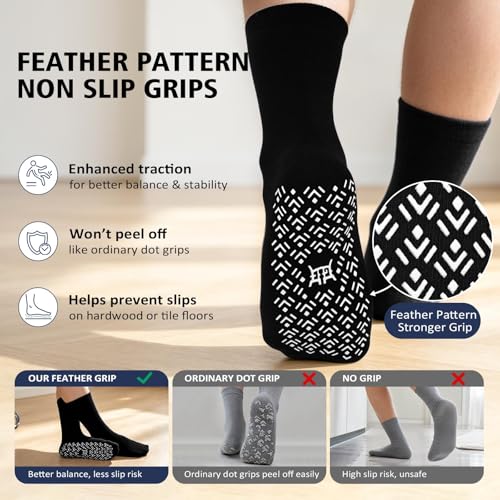 Image of Artfasion Non Slip Grip Socks Men: Fall Prevention Hospital Seniors 9-15 | Grippy Seamless Breathable Cotton Crew Socks for Pregnant Home Walking On The Floor