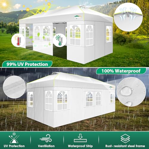 Image of Cobizi 10x20 Pop Up Canopy Tent with 6 Removable Sidewalls, Outdoor, White