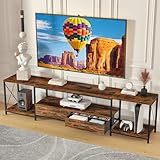 GYIIYUO TV Stand with Fabric Drawers for 90 95 100 Inches TV - Entertainment Center and Industrial TV Console Table with Open Storage Shelves for Living Room, Bedroom - 86.7' Rustic Brown