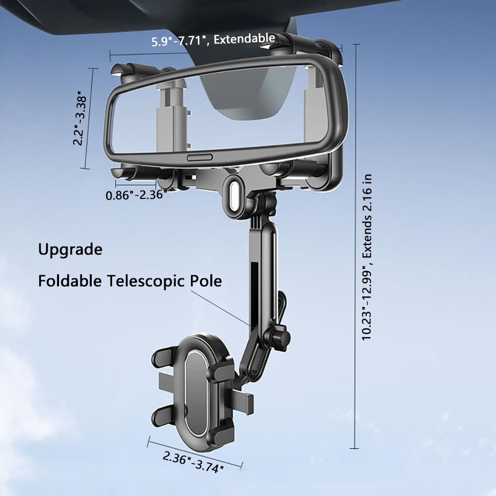 MOVEIF Phone Mount for Car, 2024 Upgraded Rear View Mirror Phone Holder, Universal Mount, Rotatable Phone Holder for Car Compatible with iPhone 6-15 Pro Max Samsung 4-7 Inch Phones (Upgrade)