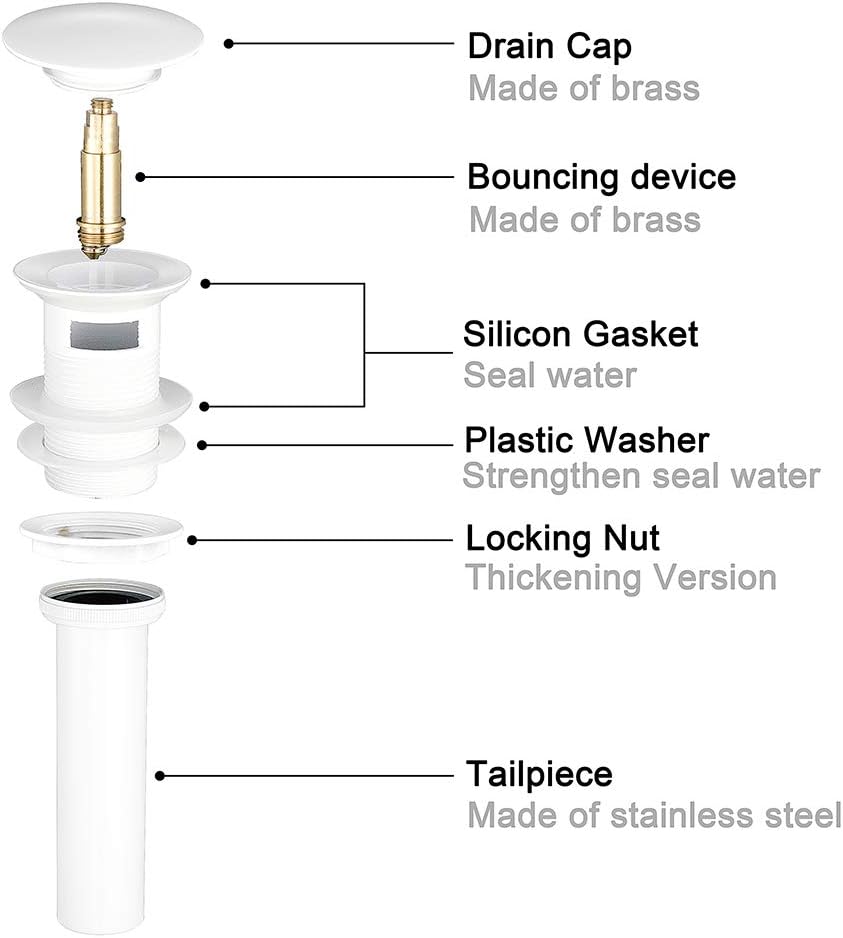 Solid Brass Bathroom Faucet Sink Drain Stopper Vessel Vanity Pop Up Drain with Overflow White Color