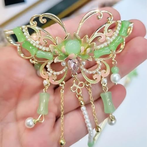Image of Ashkash 1pc Traditional Chinese Butterfly Hairpin for Women, Elegant Metal Hair Stick with Dangling Chains and Beads, Fashionable Hair Accessory for Festive Occasions