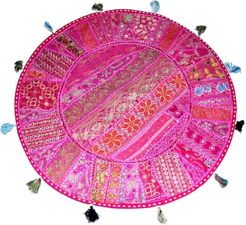 Sophia-Art Cojín redondo para el suelo, puf otomano, vintage, indio, taburete de pie, funda de almohada para decoración del hogar, sala de estar, almohadas bohemias (rosa, 18 pulgadas)