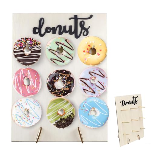 Hfpengzan Donut Wall Display Stand, Wooden, 9 Donuts, Reusable, Durable, Rustic, Perfect for Parties, Weddings, Birthdays, Dessert Table Decoration