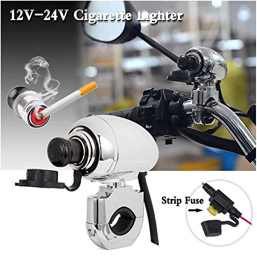 FATExpress 1" 7/8" 12 V-24V Metal Handlebar Chrome Waterproof Charger Cigarette GPS Lighter