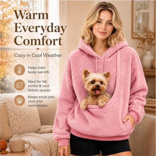 Women's Pet Pouch Hoodie Kangaroo Cat Dog Pocket Fuzzy Oversized Sweatshirt - image 7
