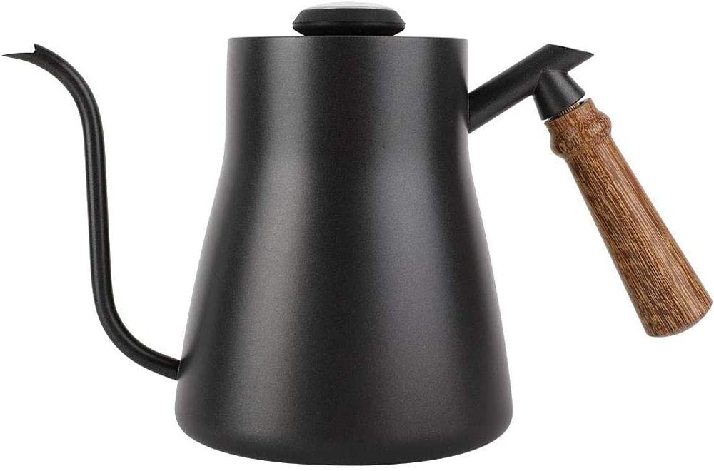POEFT Czajnik do kawy 850ML/28oz z wbudowanym termometrem ze stali nierdzewnej z gęsią szyją, długa wąska wylewka, dzbanek do kawy z izolowanym drewnianym ergonomicznym uchwytem