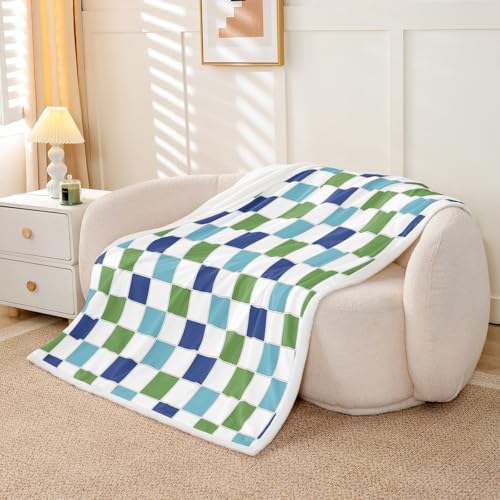 Image of Erosebridal Initial Letter H Fuzzy Plush Throw Pink and White Checkered Fleece Blanket Cute Monogram Plaid Sherpa Blanket for Kids Girls Women,Kawaii Gingham Grids Decor for Bed Couch Twin 60 inchx80 inch