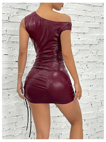 Milumia Women's Off Shoulder Pu Leather Mini Dress Sexy Drawstring Ruched Party Club Short Dresses3