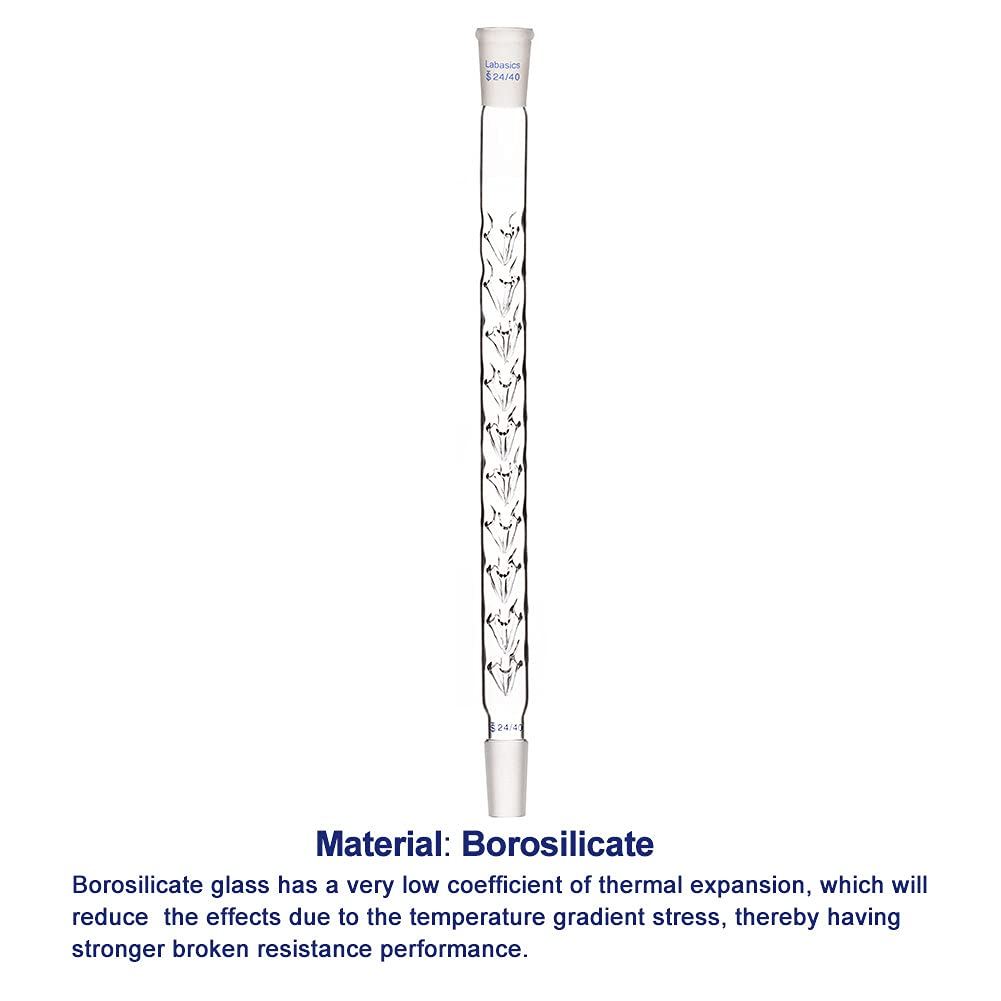 Labasics Columna de Destilación Vigreux, 24/40 300 mm Longitud de Vidrio de Borosilicato Fraccionario Columna de Destilación Columna Vigreux con Sangrías para Laboratorio
