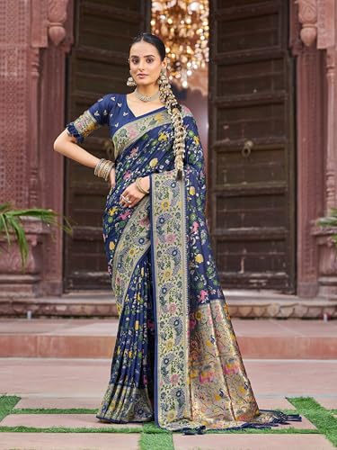 Image of SWORNOF Women's Kanjivaram Soft Silk Banarasi Sarees With Unstiched Blouse Piece