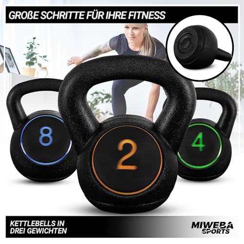 Miweba Sports Kettlebell | Hanteln Set - Gewichte 2 | 4 | 8 kg - Kettlebell Set - Hantel Set - Kettlebells - Fitness Zubehör inkl. Ablage - Krafttraining - Kugelhantel - Kugelgewicht - Schwunghanteln – Bild 4