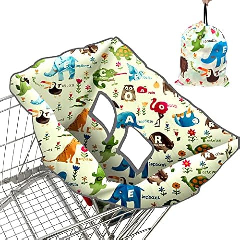 Shopping Cart Cover for Baby, High Chair Cover, Cart Cover for Babies, Kids& Toddlers, Portable 2-in-1 Design, Includes Free Carry Bag for Market and Resturant Use(Cute Zoo) Cover