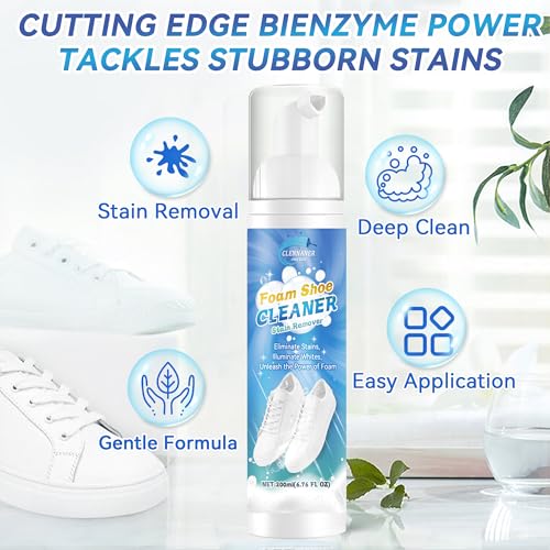 Clennaner Shoe Cleaner, Sneaker Cleaner Removes Dirt And Stains, 6.76 Oz Shoe Cleaning Kit With Brush And Towel, White Shoe Cleaner Works On White Shoes thumb #2