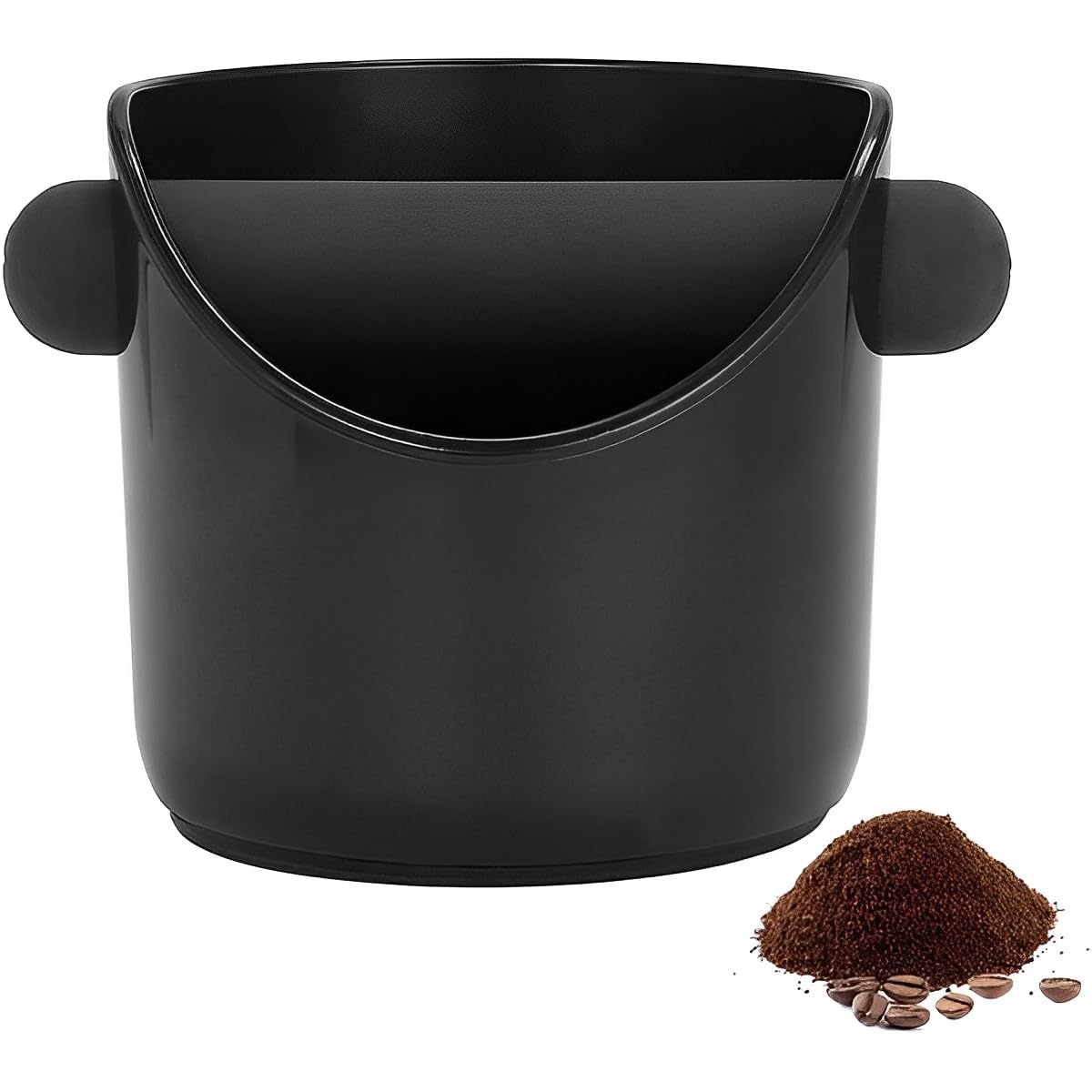 ALMEKAQUZ Coffee Knock Box, Modern Espresso Knock Box with Natural Rubber Knock Bar, Space-Saving Coffee Ground Bin, Shock-Absorbent Durable Barista Style Espresso Dump Bin (Black)