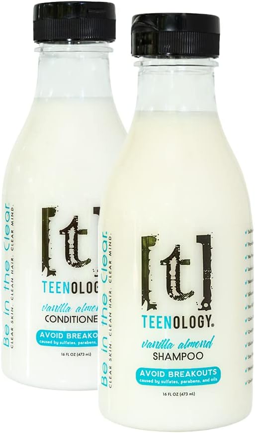 Shampoo and Conditioner Bundle (Save 5%) - Helps with Acne and Breakouts - Sulfate and Paraben Free, Noncomedogenic, Natural Botanical Extracts, Vanilla Almond - 16 oz.