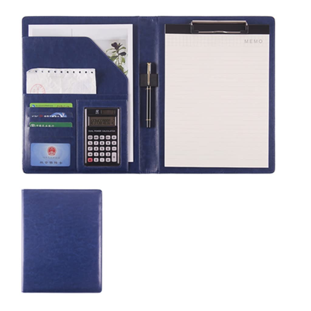 Teczka konferencyjna Organizer na dokumenty， Teczka A4 z schowkiem i miejscem do przechowywania, teczka A4 z schowkiem, skórzany organizer na notatki konferencyjne(Blauw,12digit calculator)