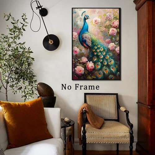 Deocorlevel Elegance Peacock Wall Art Pink Peony Painting Beautiful Peacock Poster Abstract Peacock Wall Art Blue Peacock Painting Vintage Peacock Poster Vintage Animal Painting For Living Room 16X24Inch No Frame thumb #6