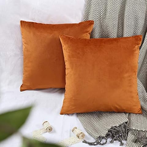 YINFUNG Burnt Orange Velvet Cushion Cover Rust Copper Boho Furry Throw Pillow Cases Mustard Pumpkin Toss Pillow Covers 18x18 Couch Sofa Bed Decorative Cushion Cover Set of 2 Cover