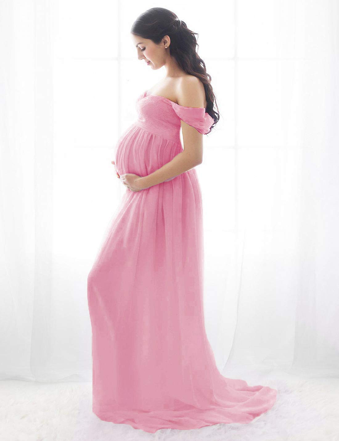 FEOYA-maternità abito da Donna Incinta Senza Spalline Puntelli Spalle Scoperte Estivo Sexy Chiffon Foto Spara Fotografia Frontale
